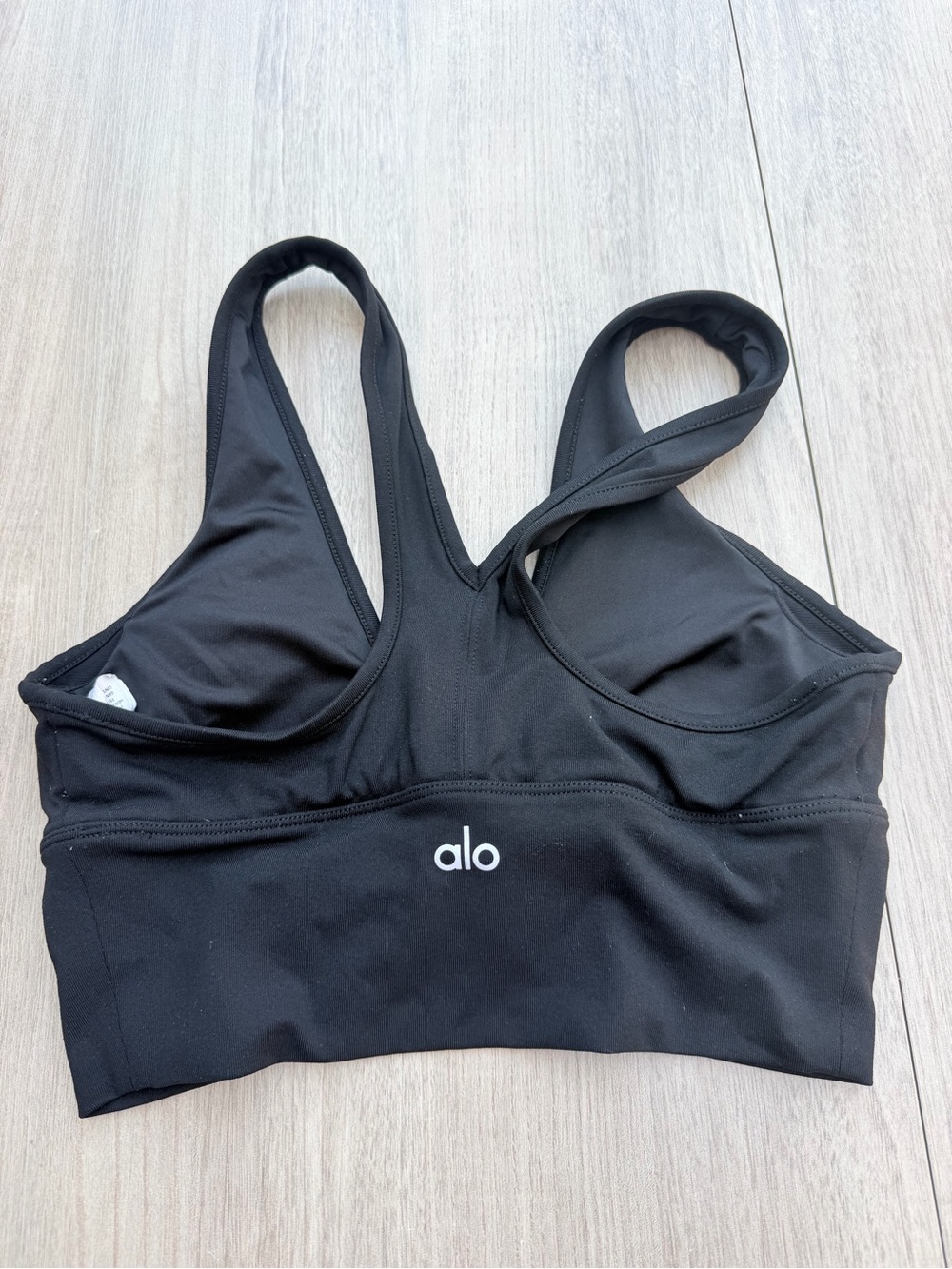 ALO Yoga Black Racerback Sports Bra with Branding